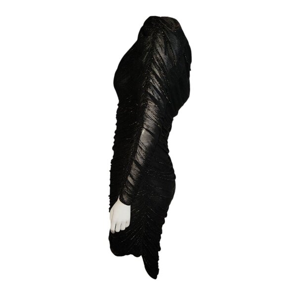 New Leaf California By Samir Dress Womens Size S Metallic Black Gold Ruched Vtg - Picture 2 of 5